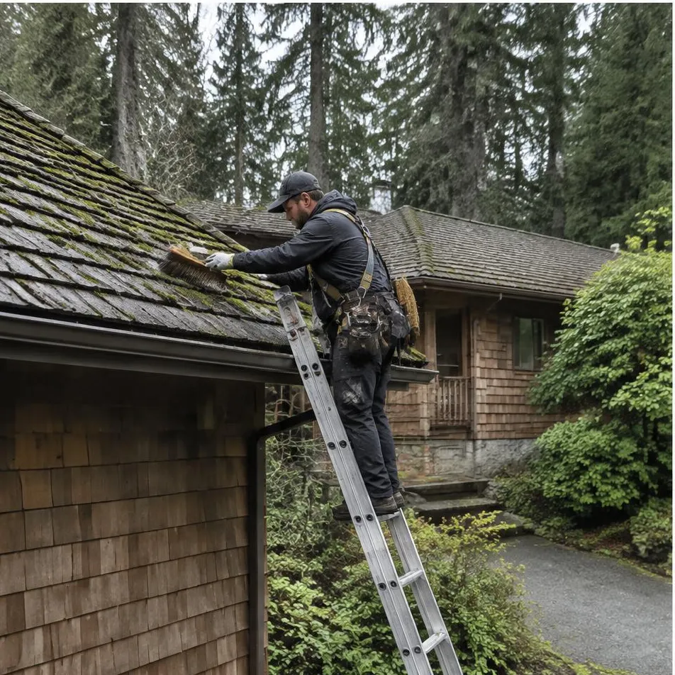 Illustrative service photograph of moss & roof cleaning at a Bridle Trails, Bellevue residential home.