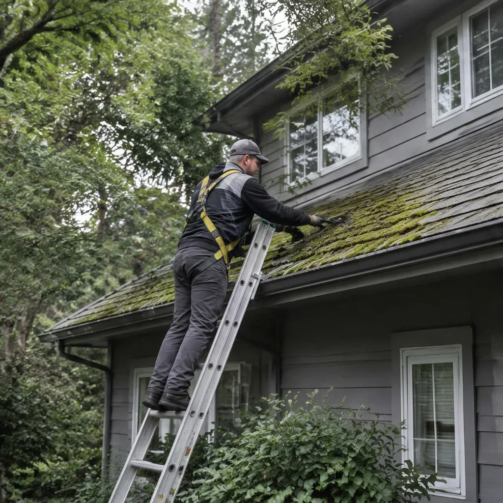Illustrative service photograph of moss & roof cleaning at an Idylwood, Redmond residential home.