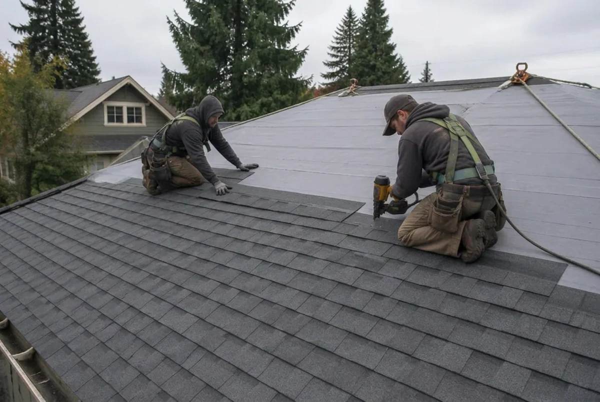 Illustrative service photograph of roof replacement at a Wallingford, Seattle residential home.